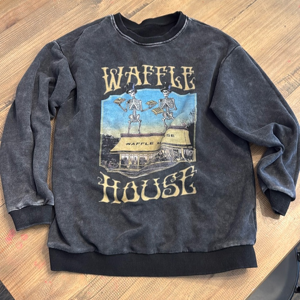Vintage Waffle House Skeleton Crewneck Sweatshirt
